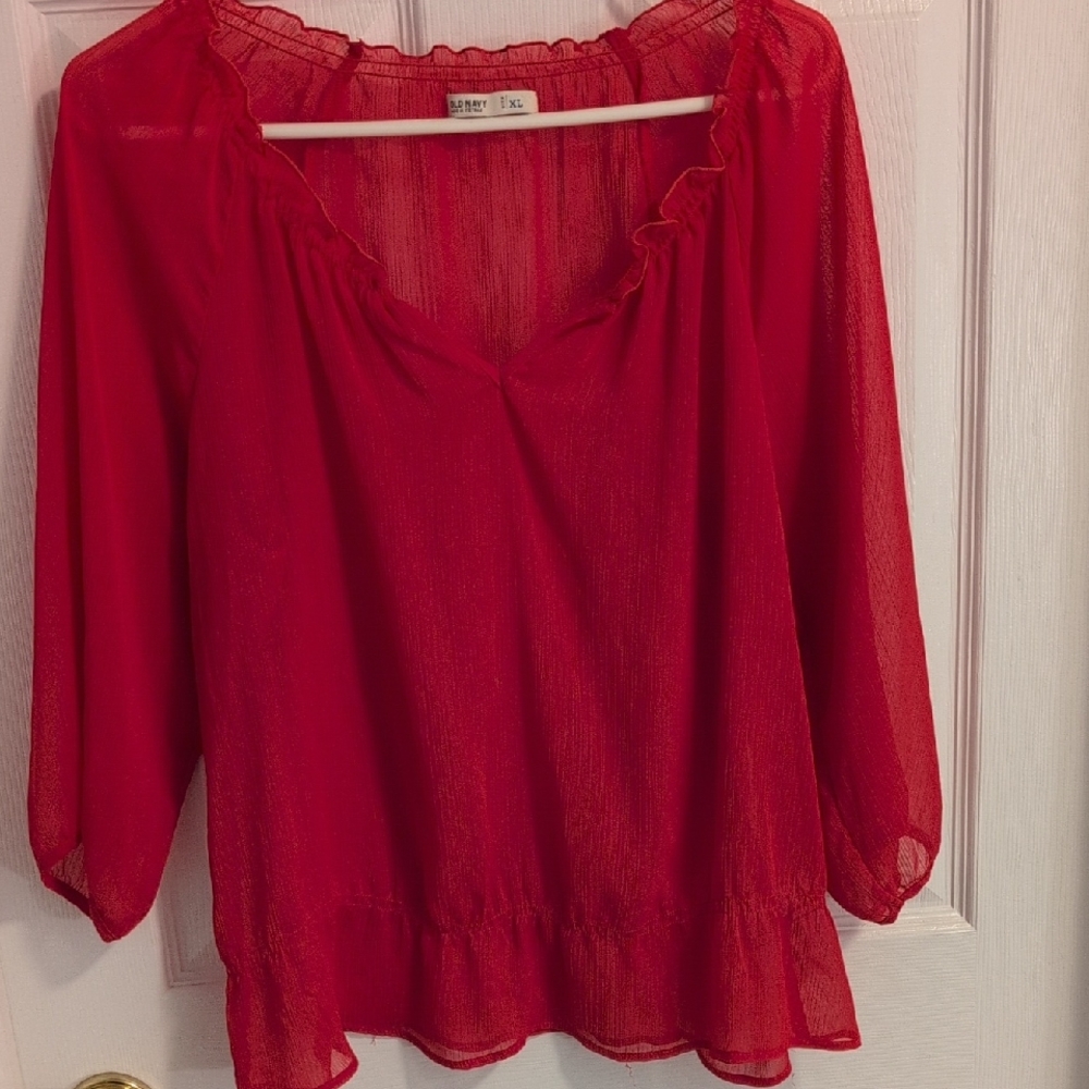 Old Navy Scarlet Sheer Blouse, Sz. XL, 3/4 Sleeve